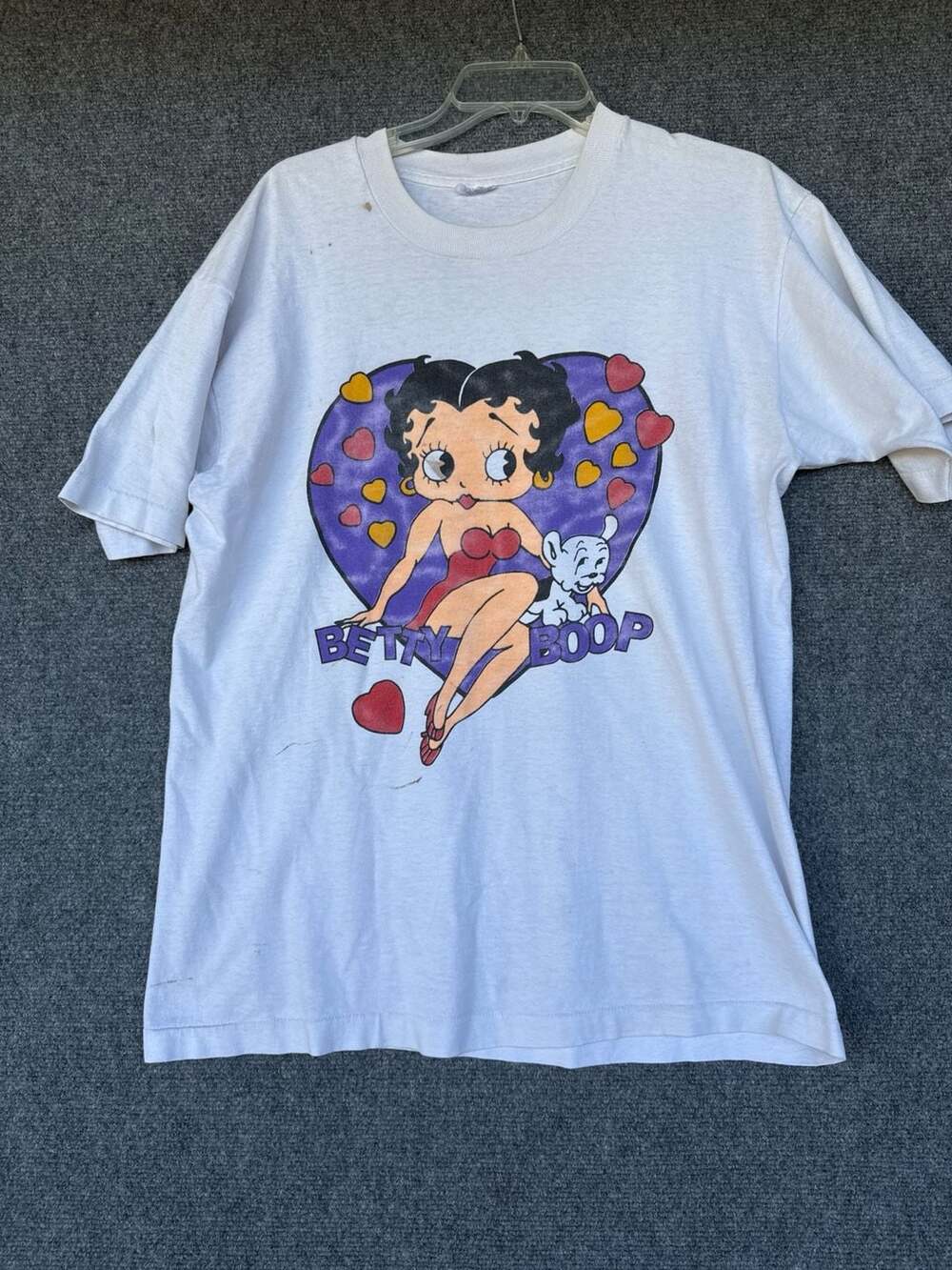 Vintage 90s Betty Boop & Pudgy Heart Graphic T-Shirt White Size Large